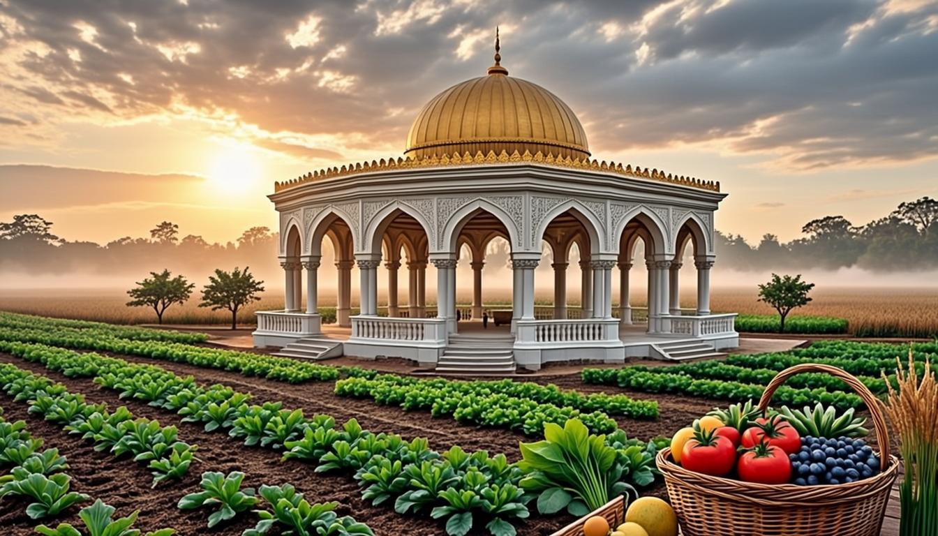 Pavillon agricole islamique au lever du soleil